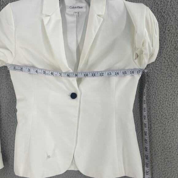 Calvin Klein Jacket Dress Set Womens 2 White Black Belted Sheath Blazer CS84016A - Picture 2 of 16